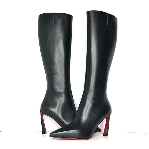 NEW Christian Louboutin Condora Botta 85 Knee High Black Pointed Toe Boots 37.5 - Picture 2 of 9